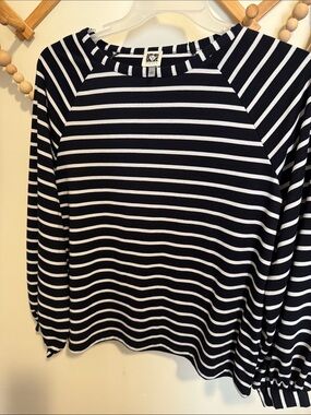 Anne Klein Black and White Striped Pullover Sweatshirt